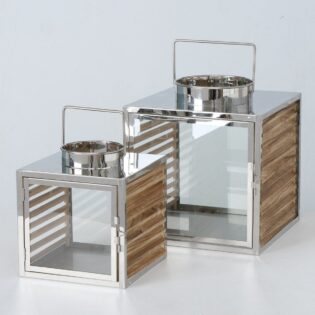 ΦΑΝΑΡΙ Malmok Set/2 ΙΝΟΧ ΞΥΛΟ 22χ22χ25 cm 30χ30χ34 cm