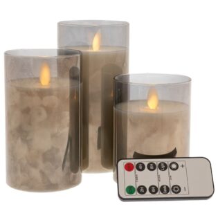 ΣΕΤ 3 ΚΡΕΜ LED ΚΕΡΙ ΜΠΑΤΑΡΙΑΣ ΣΕ ΓΚΡΙ ΓΥΑΛΙ S: Φ7,5Χ10 M: Φ7,5Χ12,5 L: Φ7,5Χ15ΕΚ