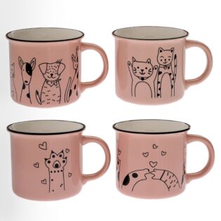 ΡΟΖ ΚΕΡΑΜΙΚΗ ΚΟΥΠΑ ΜΕ ΦΙΓΟΥΡΑ ΓΑΤΑΣ AND ΣΚΥΛΟΥ 460ml ΣΕ 4 ΣΧΕΔΙΑ (10Χ9ΕΚ)