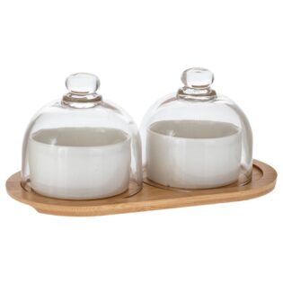 ΛΕΥΚΑ ΚΕΡΑΜΙΚΑ ΜΠΩΛ ΣΕΡΒΙΡΙΣΜΑΤΟΣ ΜΕ ΓΥΑΛΙΝΟ ΚΑΠΑΚΙ ΣΕ BAMBOO ΒΑΣΗ 24Χ12Χ10ΕΚ